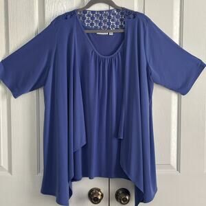 Susan Graver Liquid Knit Cardigan Tank Top Set Blue Purple Periwinkle 3XL